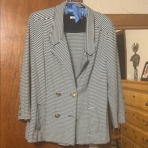 Cabi Classic Striped Navy & White Double-Breasted Blazer